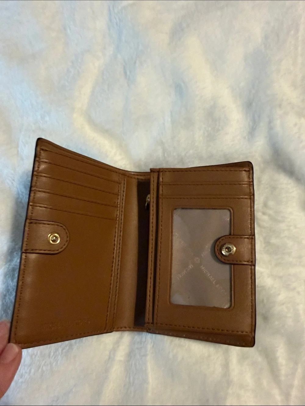 Michael Kors Brown MK Logo Compact Wallet with Gold Hardware
